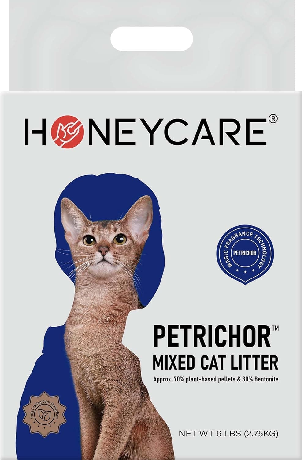 Bag of Honeycare Tofu Cat Litter in blue packaging